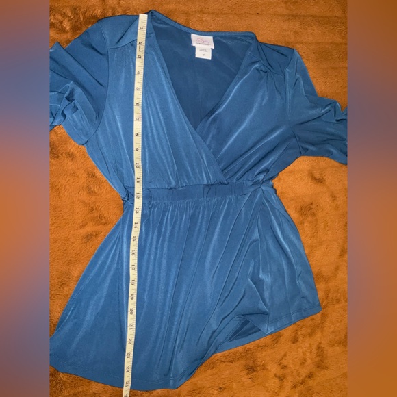 Oh Baby by Motherhood Maternity Blue Faux Wrap V-Neck Blouse Perfect for Photos - Picture 9 of 10